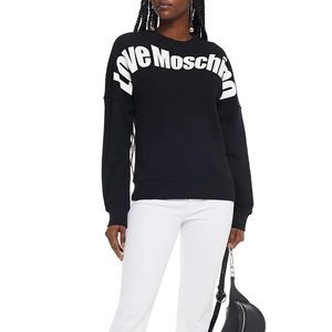 ♥️♥️♥️ Love Moschino black /white printed cotton-terry sweatshirt size S/6